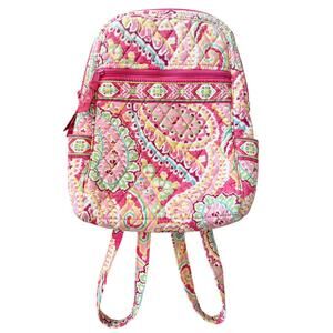 Vera Bradley Mini Backpack Paisley Capri Melon Quilted Preppy Pink Cotton